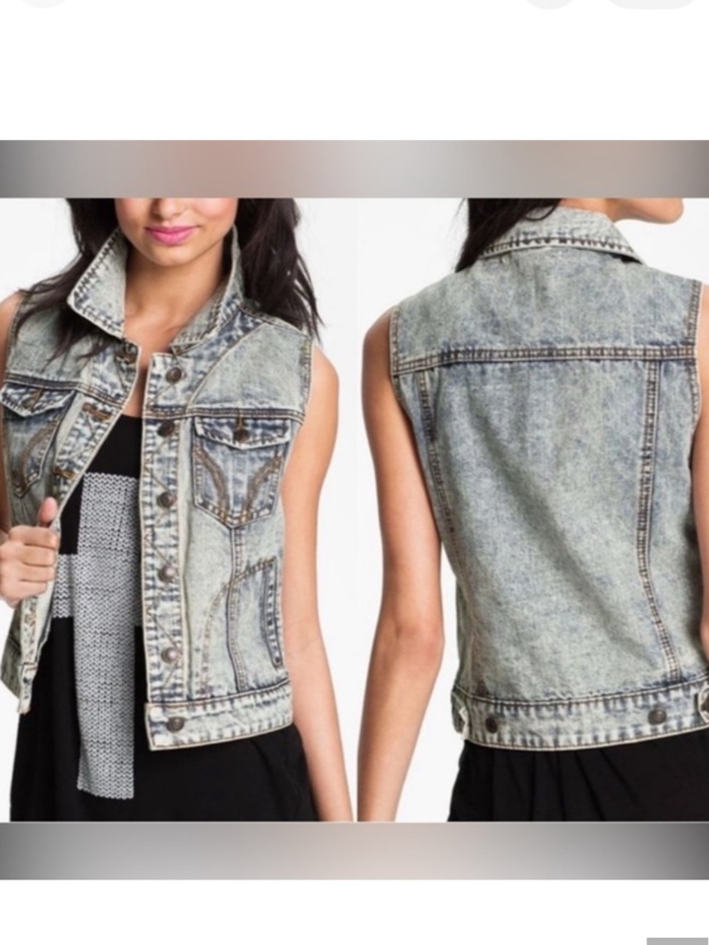 Vintage Acid Washed Denim Vest Jacket with Pockets size M